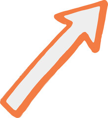 A vibrant orange and white hand-drawn arrow pointing upwards and to the right, symbolizing growth, direction, success, and moving forward.