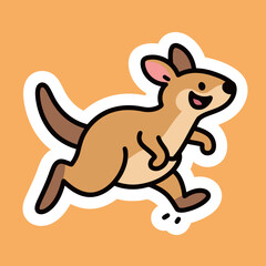 A cute and happy cartoon kangaroo hopping, a playful sticker design perfect for children's themes, wildlife, and Australian animal concepts.