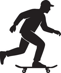 A silhouette of a skateboarder in motion, urban style, black vector on white