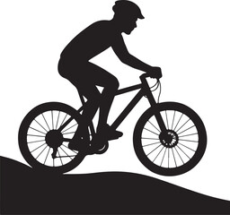 A silhouette of a cyclist on a trail, minimal black vector, white background