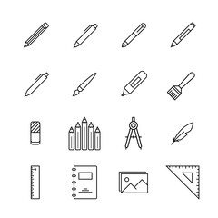 Drawing tools line icon set. Writing, drawing, office, school tools