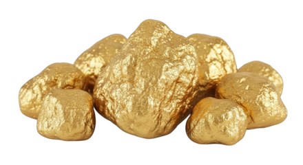 A glistening pile of golden nuggets shimmers with wealth and prosperity, rendered with