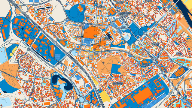 Colorful &Eacute;vry Street Map with Labels and Buildings