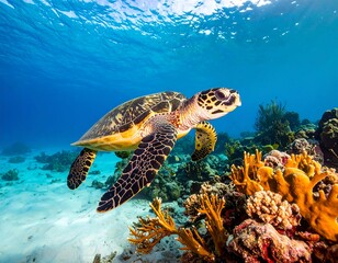 Fototapeta premium Sea turtle in coral reef (4)
