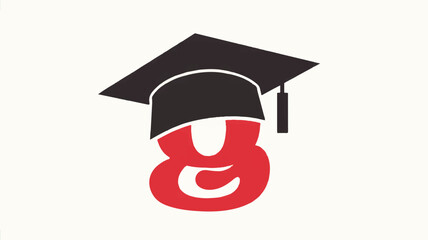Minimalist graduation mortarboard hat logo with stylized red letter g