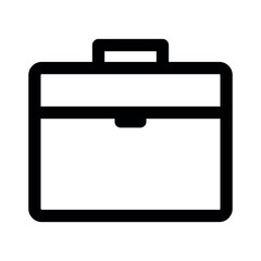 Illustration of a simple black and white briefcase with handle and clasp on a white background