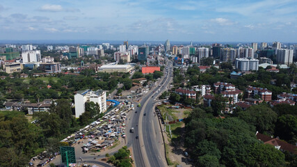 Aerial View of Nairobi, Kenya Showing Urban Infrastructure and Cityscape Under a Partly Cloudy Sky