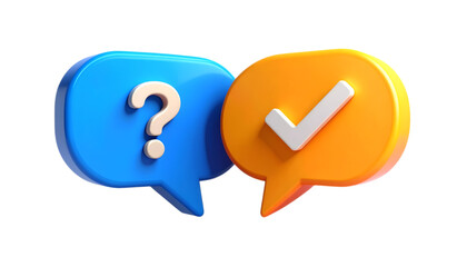Dialogue Bubbles: A vibrant, engaging image features two dynamic conversation bubbles, one showcasing a curious question mark and the other boldly displaying a definitive checkmark.