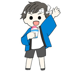 夏祭り｜法被の男の子とかき氷（笑顔・カラー）／告知・ポスター・SNS向け