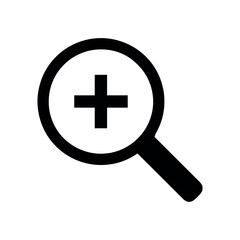 Obraz premium Black magnifying glass with a plus sign inside the circle to indicate zoom in functionality icon design