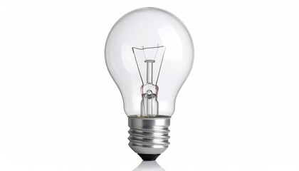 Classic clear incandescent light bulb with visible filament and metal base, isolated on a clean background.