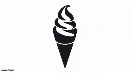Simple black and white silhouette of a soft serve ice cream cone on a clean background