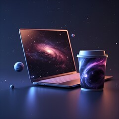 Minimalist Workspace with Translucent Galaxy Tech Aesthetics