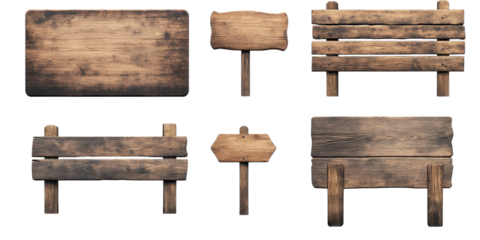 Blank empty wooden rustic signage sign board isolated on transparent background.