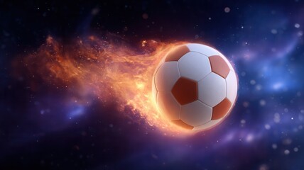 Naklejka premium Soccer trail ball a fiery with flying through space, representing speed, power, and competition