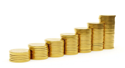  Stacked Gold Coins Growing in Height for Wealth or Investment Concept