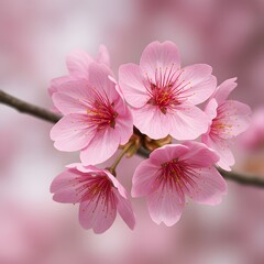 Obraz premium spring cherry blooms isolated on white for Japanese floral design, wedding decorations. cherry blossom flowers and petals, pink sakura blossom flowers with delicate petals and red stamens - 