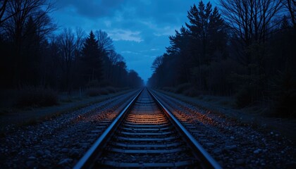 Fototapeta premium Train Tracks Disappearing in the Dusk Light