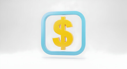 Obraz premium Bright Golden Dollar Sign Icon on Blue Square Background for Finance and Business