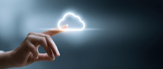 The Hand Touching a Glowing Digital Cloud Icon