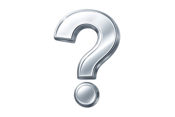 Shiny metallic question mark hovering on a transparent background, perfect for representing uncertainty or inquiry