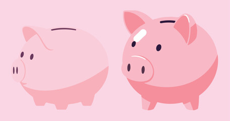 Flat Design Pink Piggy Bank Vector Illustration Set