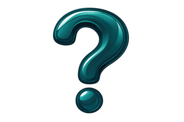 Shiny teal question mark floating on a transparent background, representing curiosity, inquiry, and problem-solving
