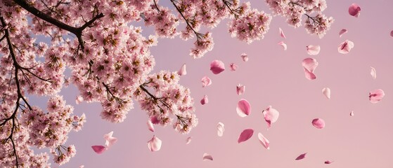 Obraz premium cherry blossom flowers and petals, wedding decorations spring cherry blooms isolated on white for Japanese floral design, pink sakura blossom flowers with delicate petals and red stamens, wallpaper