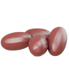 Four realistic red grapes rendered in 3D with shiny skin, isolated on white background for food-related creative projects.

