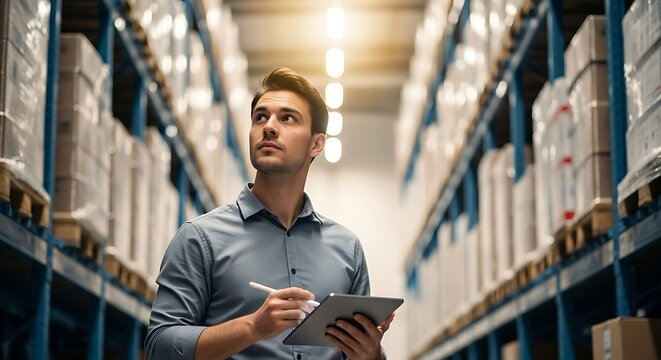 Man in warehouse with tablet