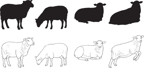 Sheep Silhouettes Vector Set