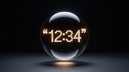 Glowing digital numbers 1234 inside glass sphere crystal ball