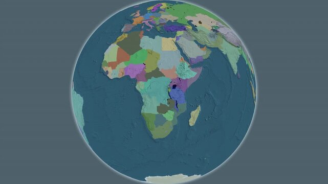 Democratic Republic of the Congo on the globe. Regional borders. Administrative map.