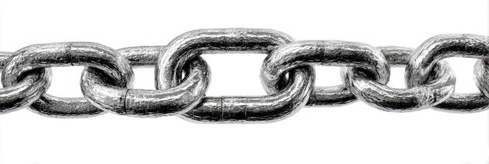 Metallic chain links intertwined on a white background showcasing strength and durability in industrial design