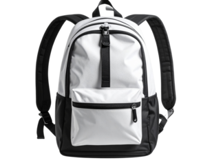 Floating Black and White Backpacks with Straps Hanging, 3D Angle, Transparent PNG