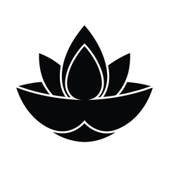 Diwali vector art of black silhouette of a lotus flower isolated