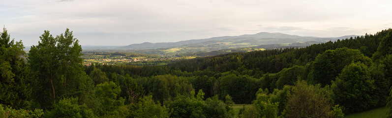 Naklejka premium Expansive Golden Hour Panorama of the Styrian Landscape in Austria