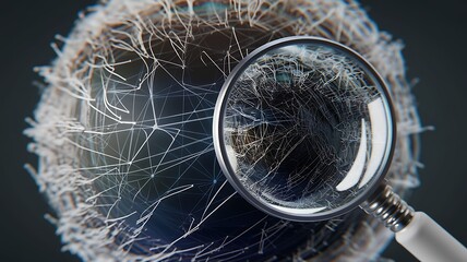 Magnifying Glass Over Abstract Network Sphere connection