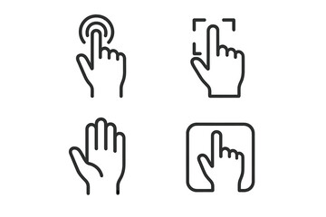 Obraz premium Touch gesture icons: tap, swipe, and click hand symbols in line art