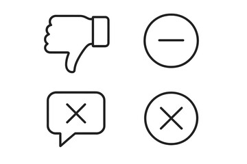Fototapeta premium Simple black line icons: thumbs down, minus, cancel, close symbols