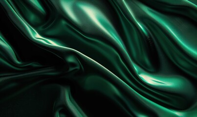Elegant emerald green silk fabric with flowing folds for digital backgrounds