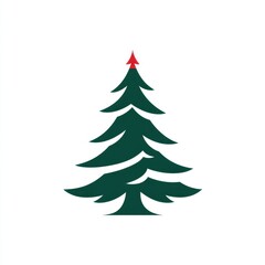 Festive green Christmas tree with red top decoration displayed against a white background for holiday themes