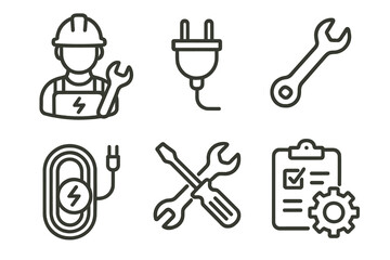 Electrical work icon set featuring tools and maintenance symbols