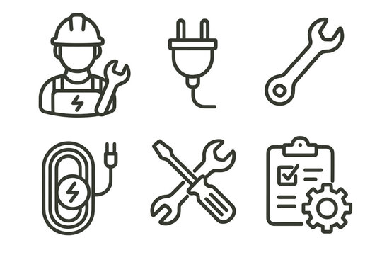 Electrical work icon set featuring tools and maintenance symbols
