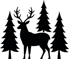 Deer and Trees Silhouette