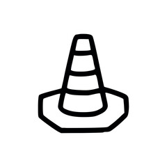 Illustration of a traffic cone with stripes in black outline on a white background design element