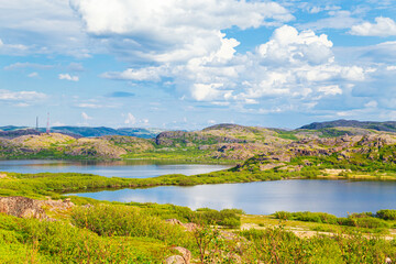 Beautiful northern landscape in the Teriberka Nature Park on the shore of the Barents Sea.