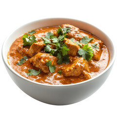 Delicious chicken tikka masala in a white bowl isolated on transparent background
