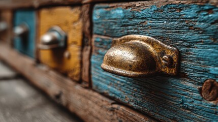 Vintage Wooden Drawer Pulls with Colorful Paint and Rustic Charm
