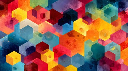 Vibrant geometric abstract pattern featuring hexagonal elements
